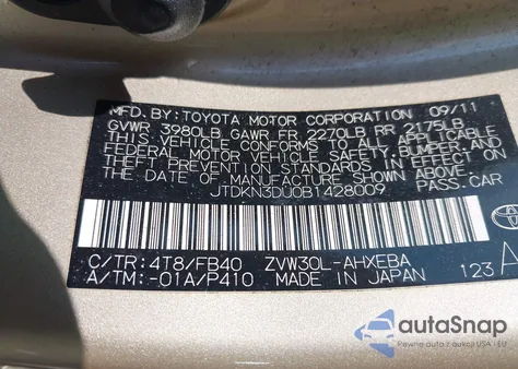 2011 Toyota Prius Three from USA, damaged, VIN JTDKN3DU0B1428009